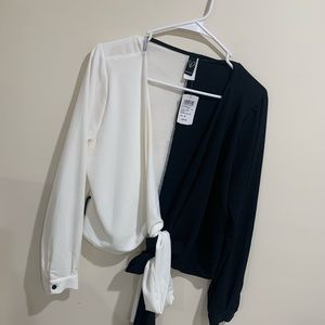 Black & white tie blouse